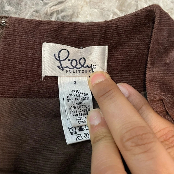 Lilly Pulitzer Corduroy Skirt Womens Size 2 Brown w/ Blue Birds Stretch … - Picture 4 of 6